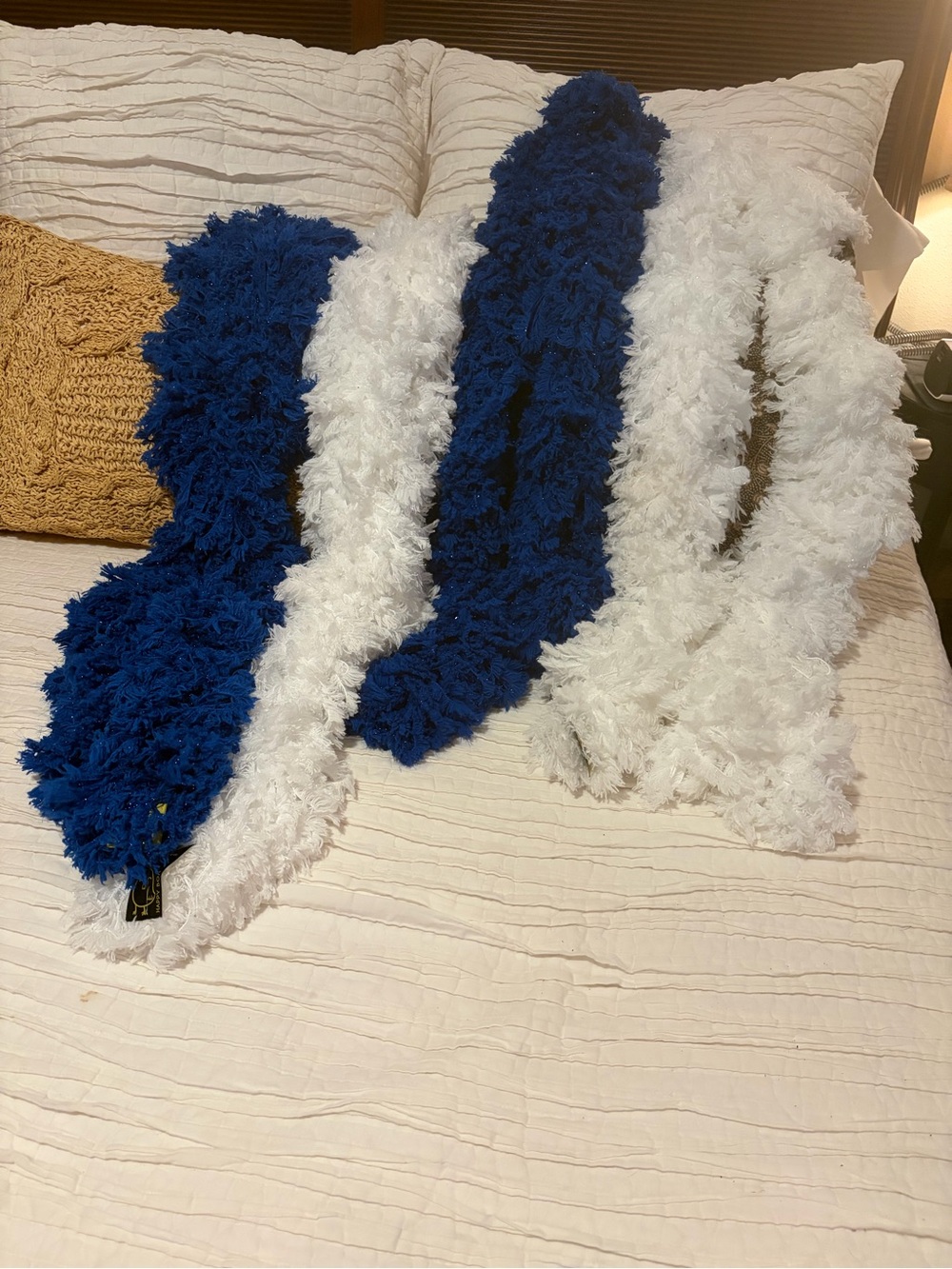 Featherless Boa Scarf in Royal Blue and White by Happy Boa